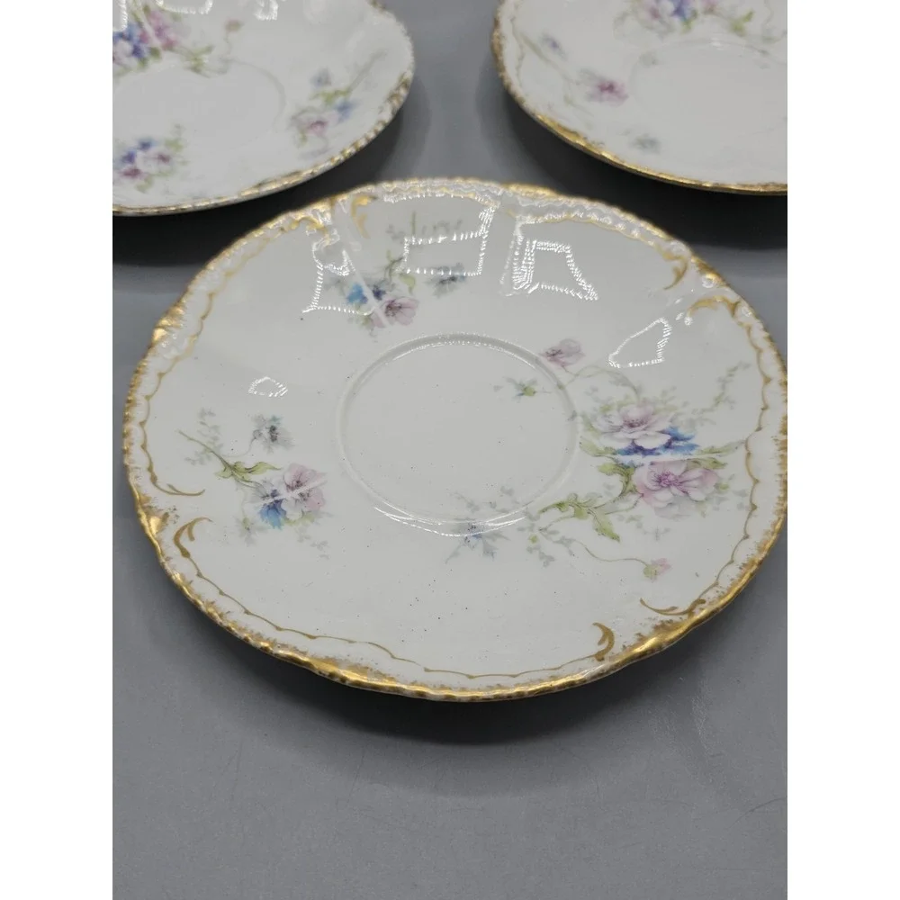 Haviland Limoges Tea‎ Cup Saucer Plates Schleiger 156f Gold Pink Roses Set Of 5